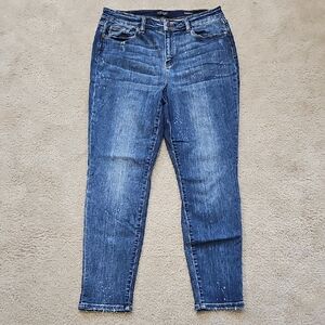 Judy Blue Distressed Ankle Jeans - Dark Blue